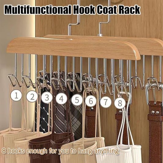Multi-Functional 8-Hook Wooden Closet Organizer