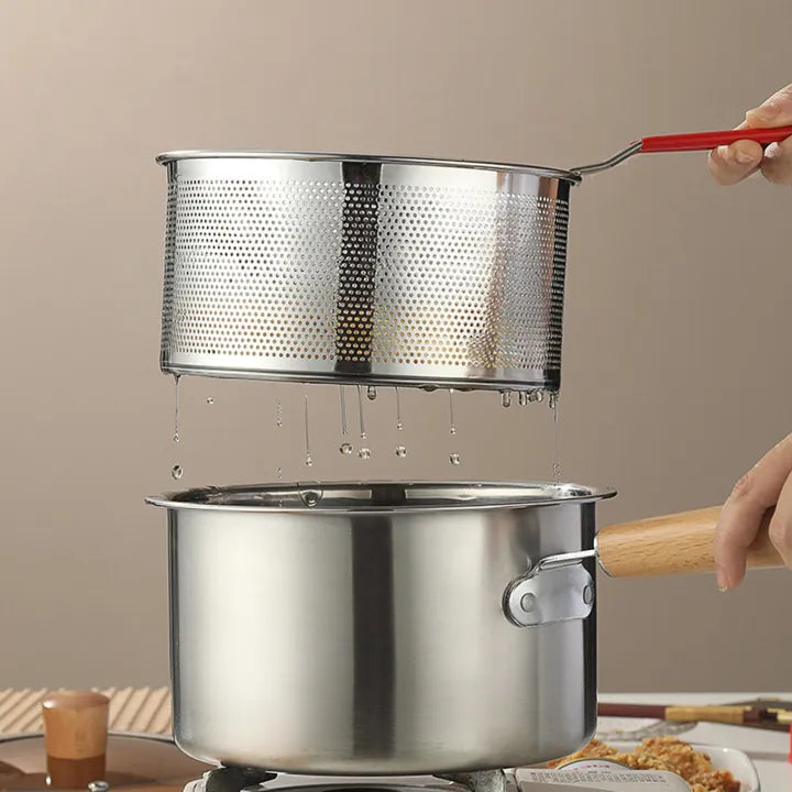 Stainless Steel Milk Pot with Strainer Basket – 20cm