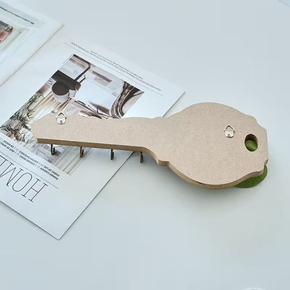 Aesthetic Key-Shaped Wooden Wall Key Holder with 4 Hooks