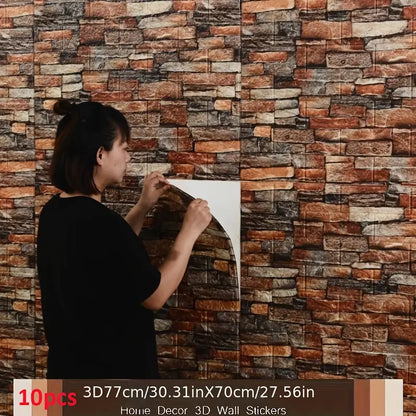 🧱 3D Rustic Brick Wall Stickers – Self-Adhesive PVC Foam Wallpape - My Store