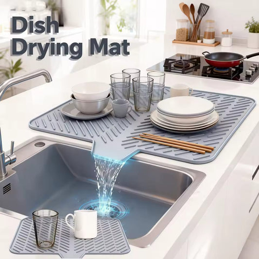 Silicone Dish Drying Mat with Self-Draining Lip