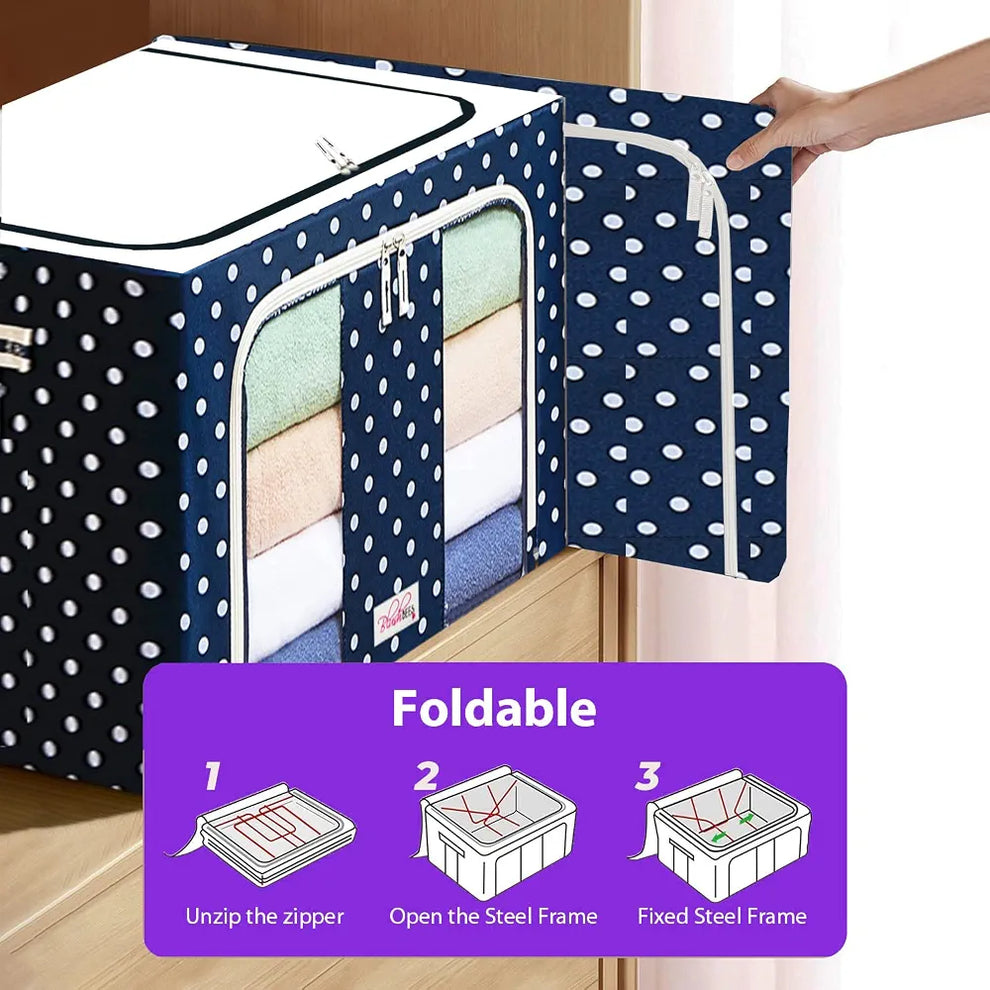 Steel Frame Foldable Storage Box – 66L Heavy Duty Wardrobe Organizer