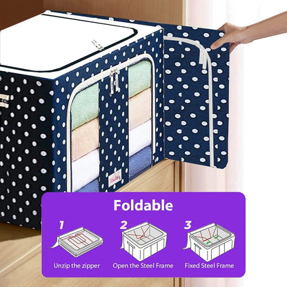 Steel Frame Foldable Storage Box – 66L Heavy Duty Wardrobe Organizer