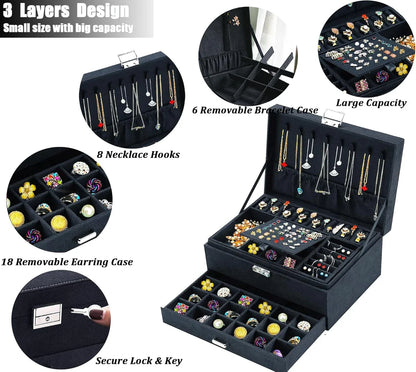 Premium Velvet Jewelry Organizer Box – 3 Layer with Lock - My Store