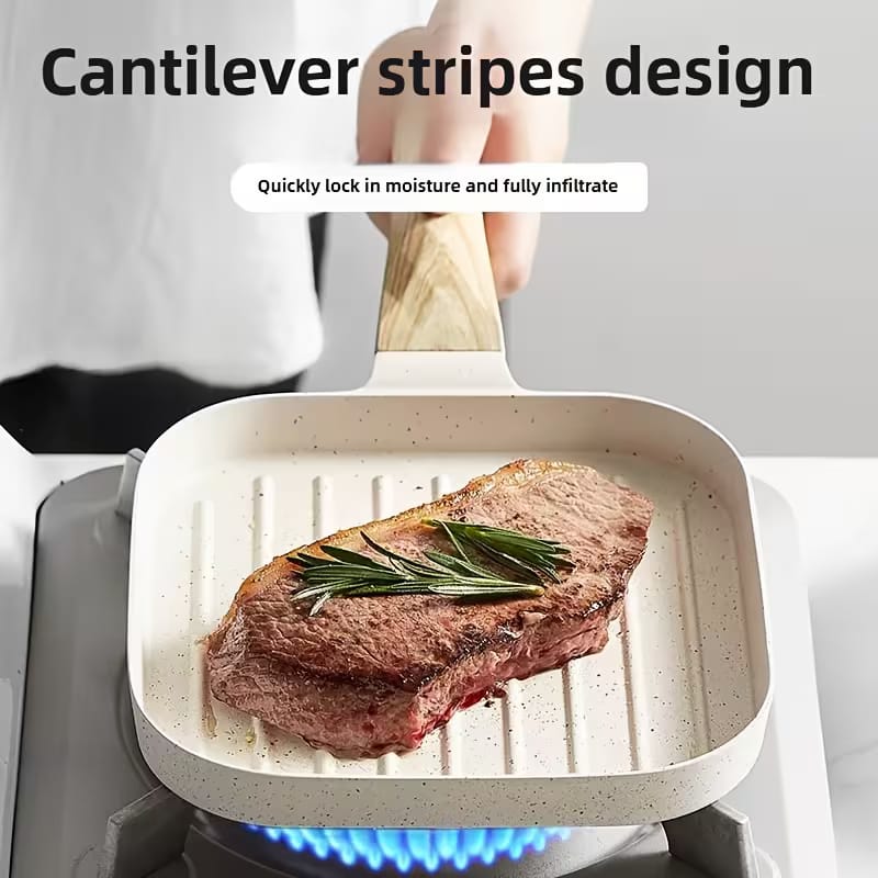 Premium Non-Stick Grill Frying Pan with Wooden Handle - My Store