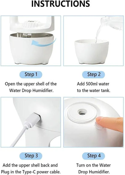 Water Droplets Air Humidifier, Cool Mist Maker, Led Display Anti-Gravity Humidifier