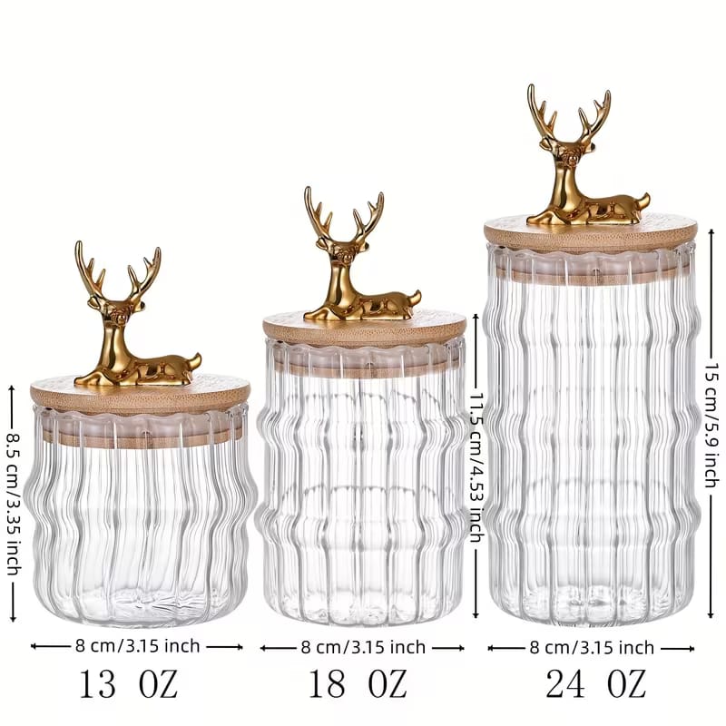 Premium Golden Deer Ripple Glass Storage Jars - My Store