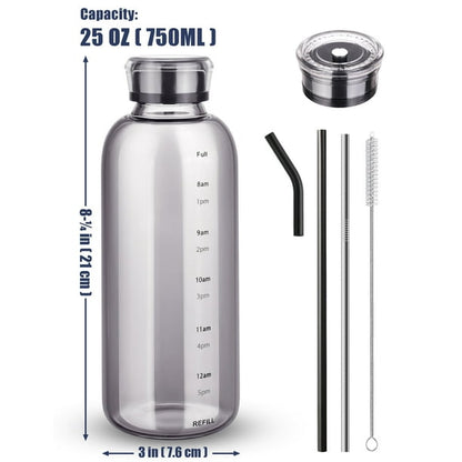Time-Marked Gradient Glass Water Bottle – 750ml / 25 oz