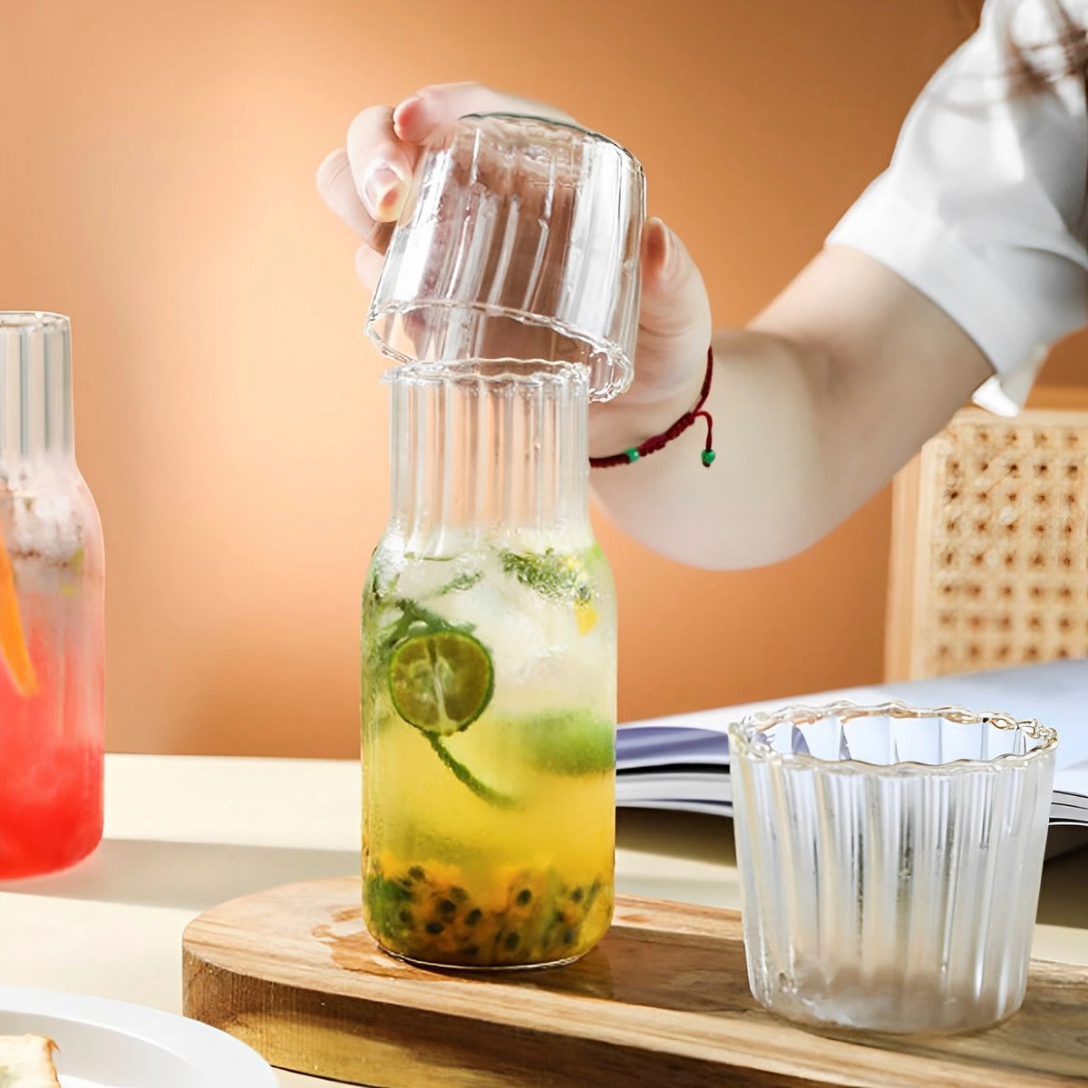 Ribbed Bedside Water Carafe & Glass Set – 600ml