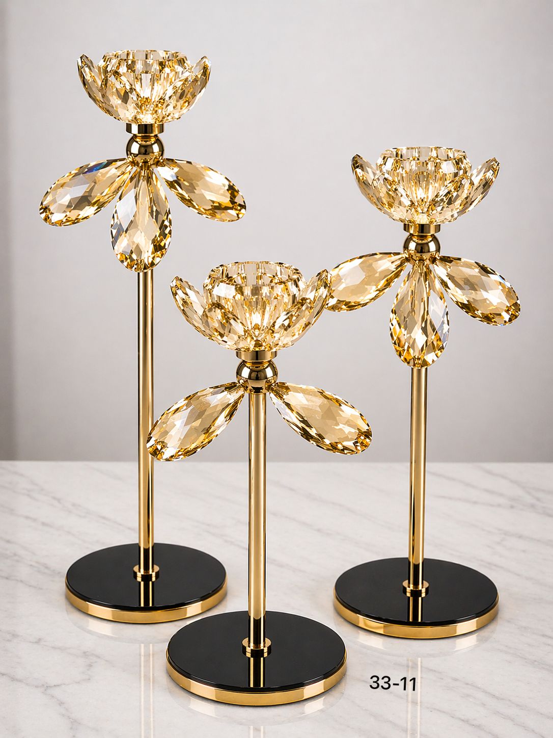 Luxury Crystal Flower Candle Stand – Set of 3 - My Store