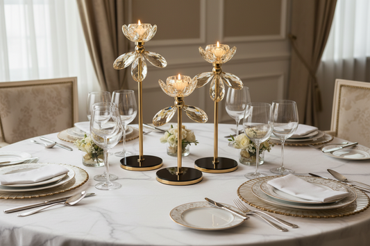Luxury Crystal Flower Candle Stand – Set of 3 - My Store