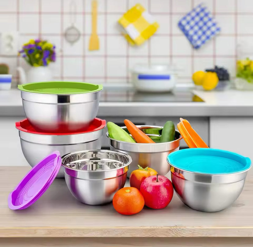 Set Of 5 Stainless Steel Mixing Bowl With Lid, - My Store