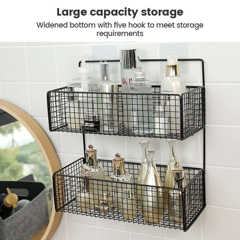 2 Layer Shelving Basket, Wall Mounted Bathroom Rack - My Store