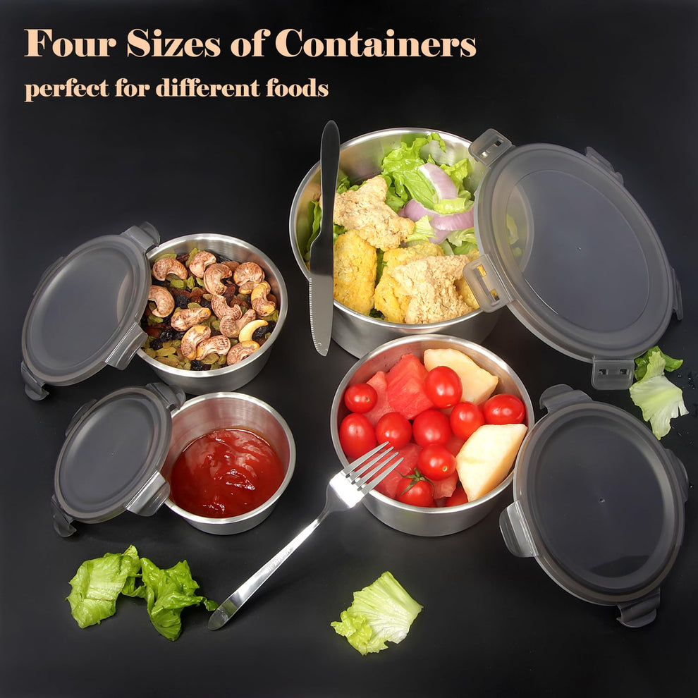 4 pcs Airtight Stainless Steel Food Container & Storage Bowl Set with Lock Lids