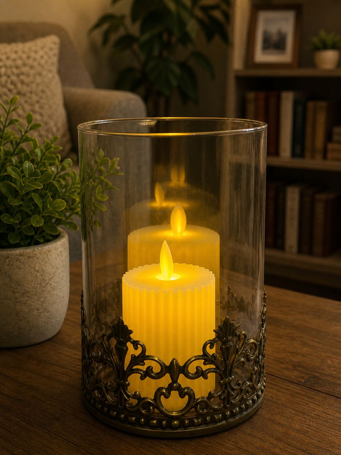Elegant Glass Candle Holder with LED Pillar Candle - My Store