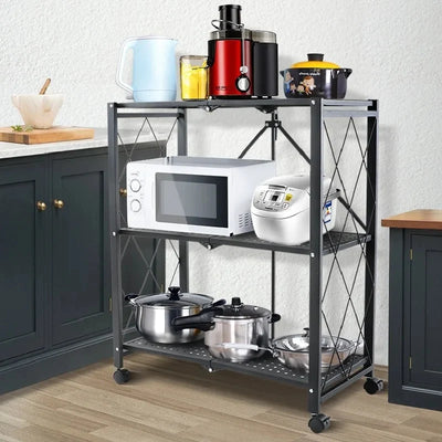 Foldable Kitchen Trolley 3-Layer - My Store