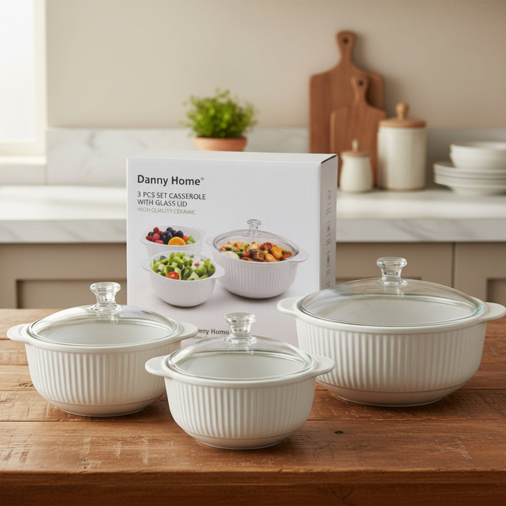 Danny Home Ribbed Opal Glass Casserole Set – 6 Piece