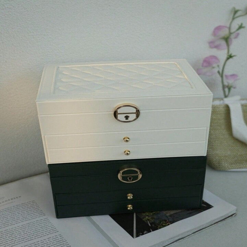 3-layer luxury Leather jewellery organizer with drawers