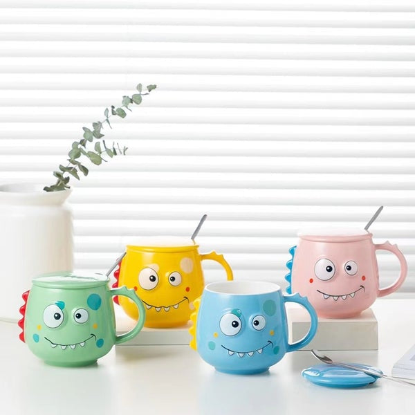 Cute Cartoon Dinosaur Ceramic Mug with Lid & Spoon – 450ml