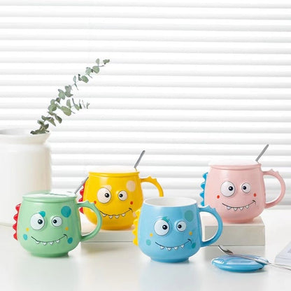 Cute Cartoon Dinosaur Ceramic Mug with Lid & Spoon – 450ml
