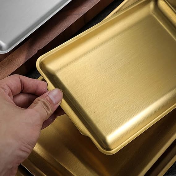 Golden Rectangle Serving Tray – Premium Stainless Steel - My Store