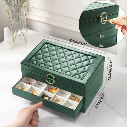 3-layer luxury Leather jewellery organizer with drawers