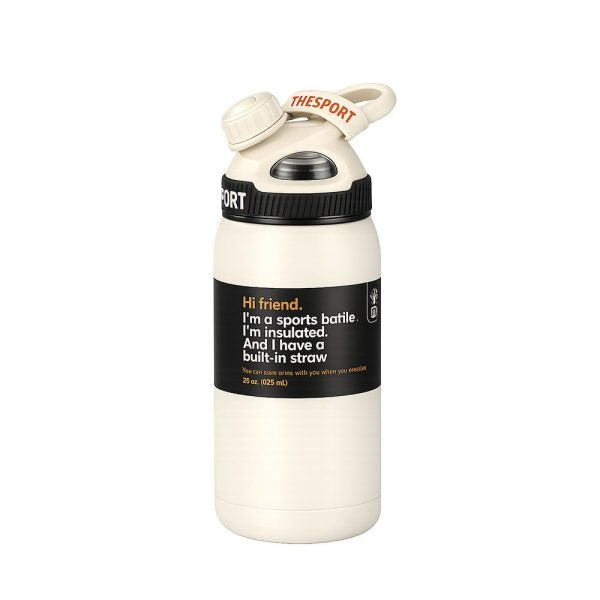 Insulated Stainless Steel Sports Water Bottle with Built-in Straw – 625ml / 700ml