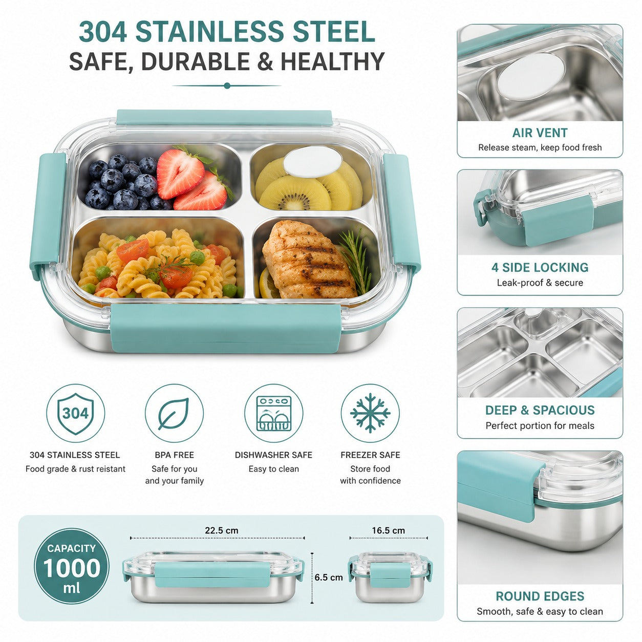 304 Stainless Steel Leak-Proof Lunch Box (1000ml)