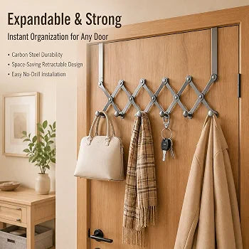 Retractable Over-the-Door Accordion Hanger (Punch-Free)