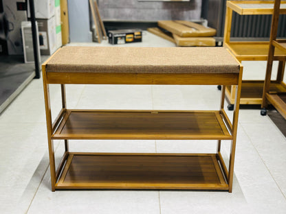 Modern Wooden Shoe Rack Bench with Cushion Seat (3-Tier) - My Store