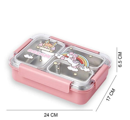 3-Compartment Stainless Steel Leakproof Lunch Box with Spoon