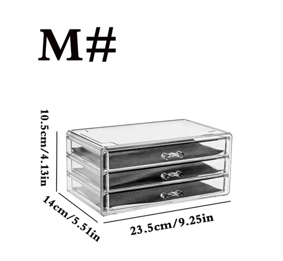 3-Tier Clear Acrylic Makeup Organizer with 3 Drawers & Top Storage