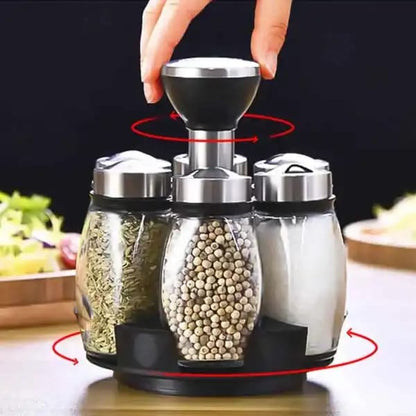 6-Piece 360° Rotating Carousel Spice Jar Set
