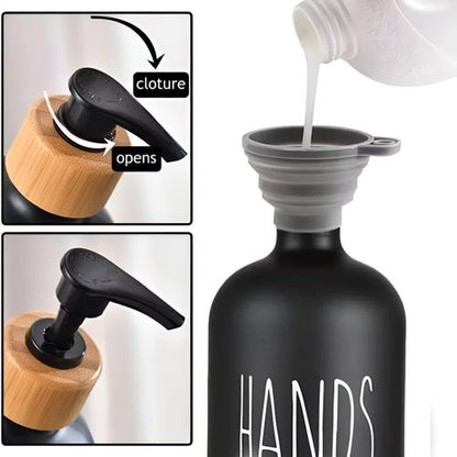 Premium: Luxe Glass Soap Dispenser Set with Bamboo Pumps & Organizing Tray (Set of 2) - My Store