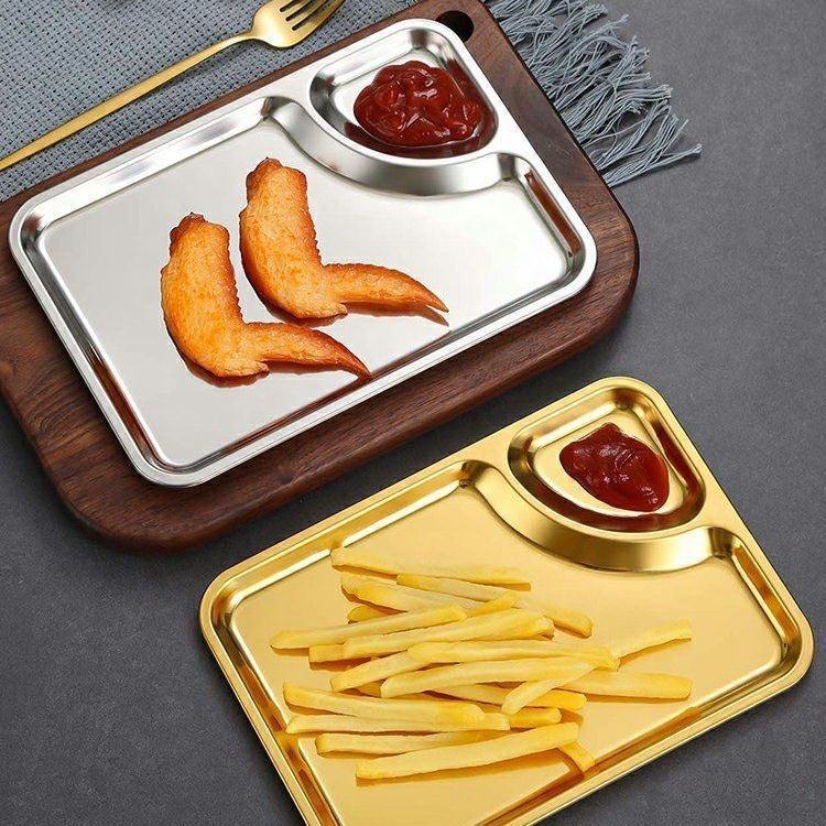 Stainless Steel Snack Serving Plate with Sauce Compartment (Golden) - My Store
