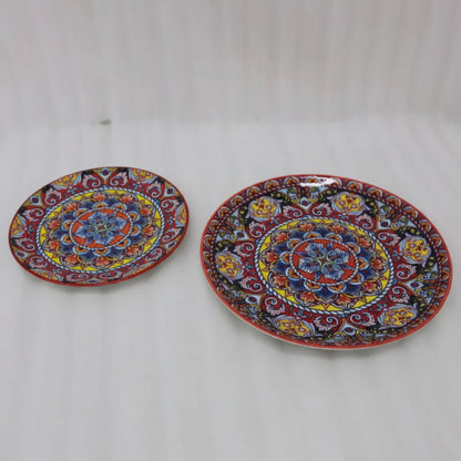 Crimson Red Hand-Painted Moroccan Ceramic Dinner & Quarter Plates