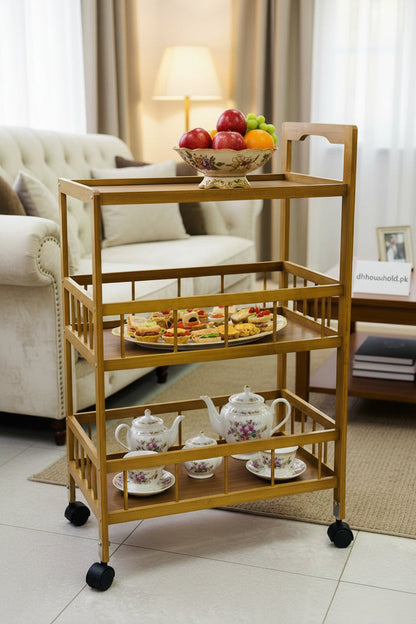 3-Tier Multipurpose Bamboo Rolling Trolley - My Store