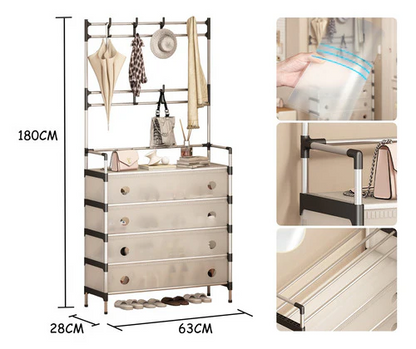 Multifunctional Entryway Organizer with Coat Rack & Shoe Cabinet