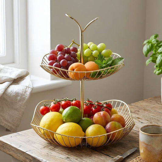 Gold Metal Multi-Layer Swing Fruit Basket Stand (2-Tier) – Elegant Kitchen Organizer - My Store