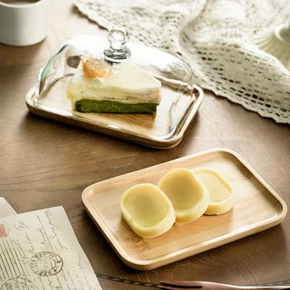 Premium Glass Cake Plate with Wooden Base - My Store