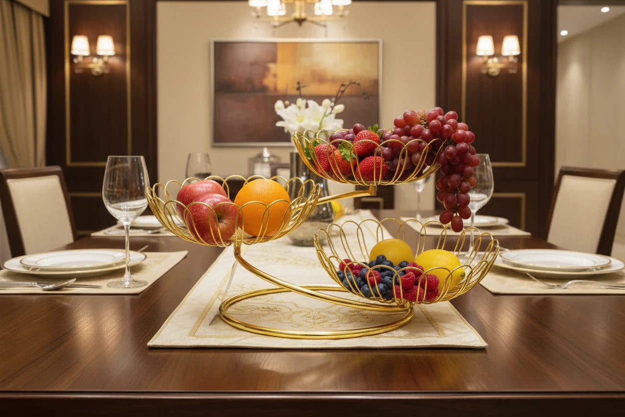 3-Tier Gold Lotus Wire Fruit Basket & Multi-Purpose Serving Stand - My Store