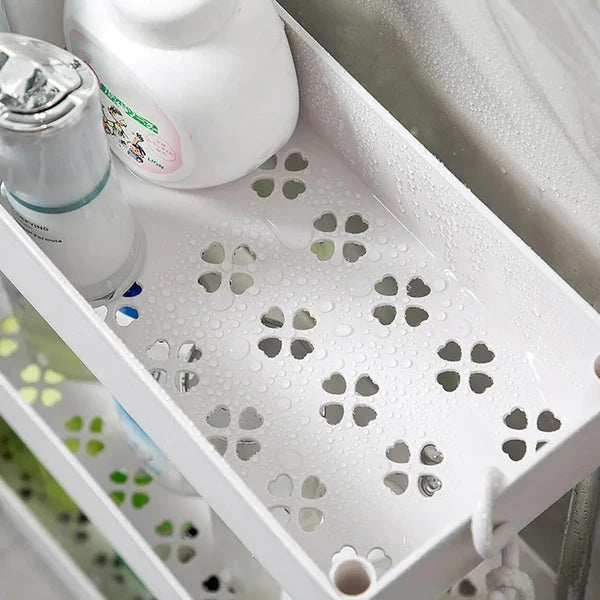 4 Layer Gap Kitchen Storage Trolley Rack Slim Slide Tower Movable Assemble Plastic Bathroom Shelf Wheels