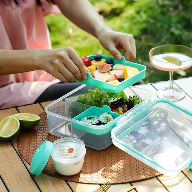 Portable Double-Layer Lunch Box with Handle