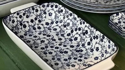 Danny Home Blue Floral Ceramic Baking & Serving Bowl - My Store