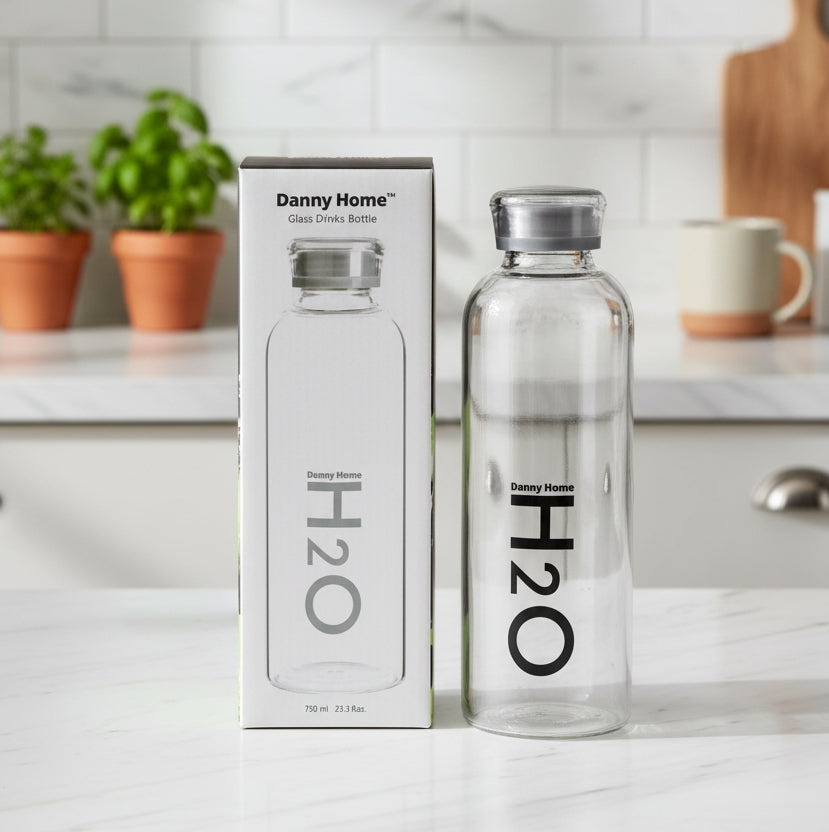 Danny Home™ H2O Premium Borosilicate Glass Water Bottle – 750ml