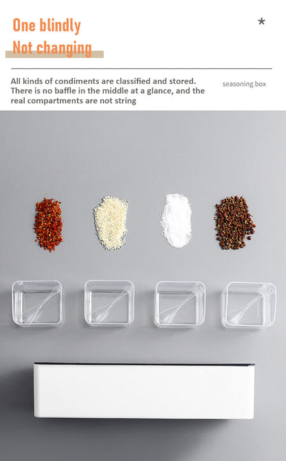 Wall-Mounted 4-Compartment Seasoning Box | No-Drill Kitchen Spice Organizer