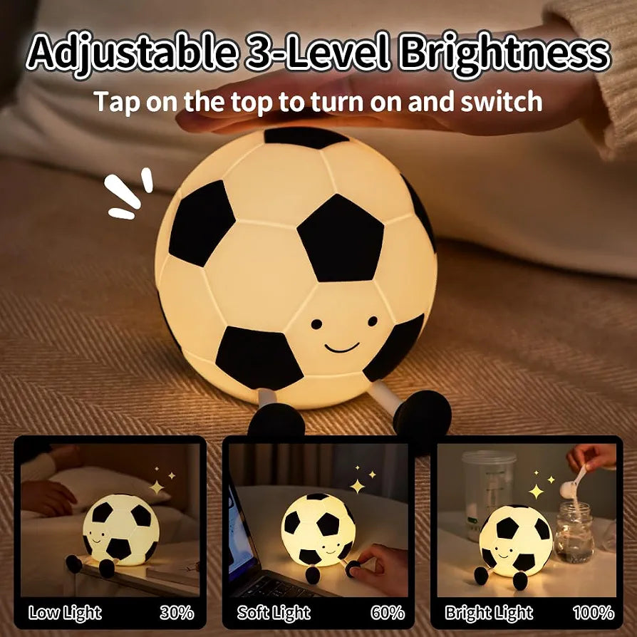 Cute Soccer Ball LED Silicone Night Light – Rechargeable Bedside Lamp
