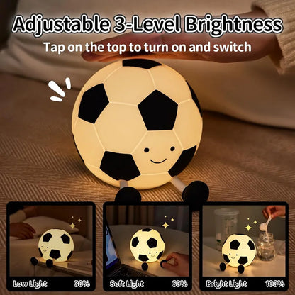 Cute Soccer Ball LED Silicone Night Light – Rechargeable Bedside Lamp