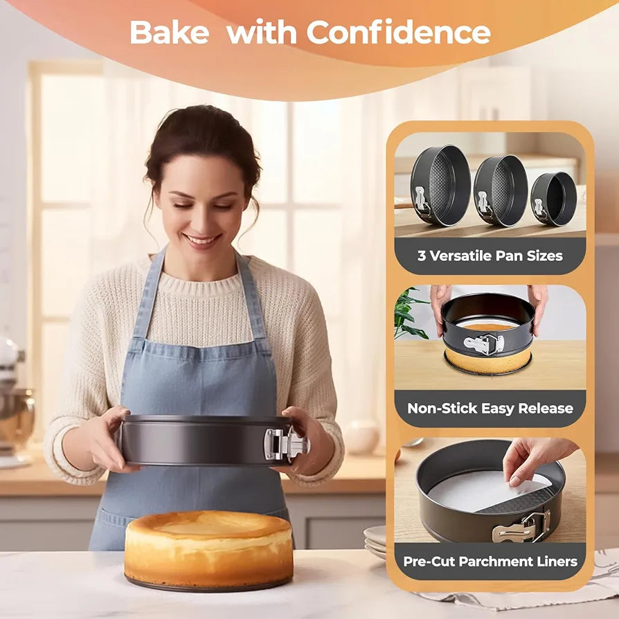 3-Piece Non-Stick Springform Cake Pan Set (20–24cm) - My Store