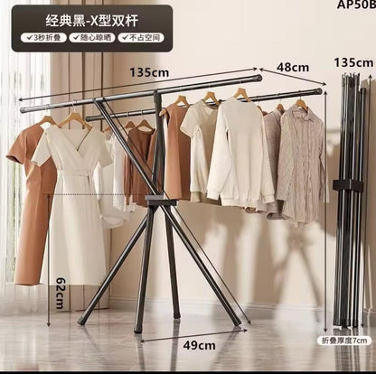 Foldable Double-Rod Metal Clothes Drying Rack